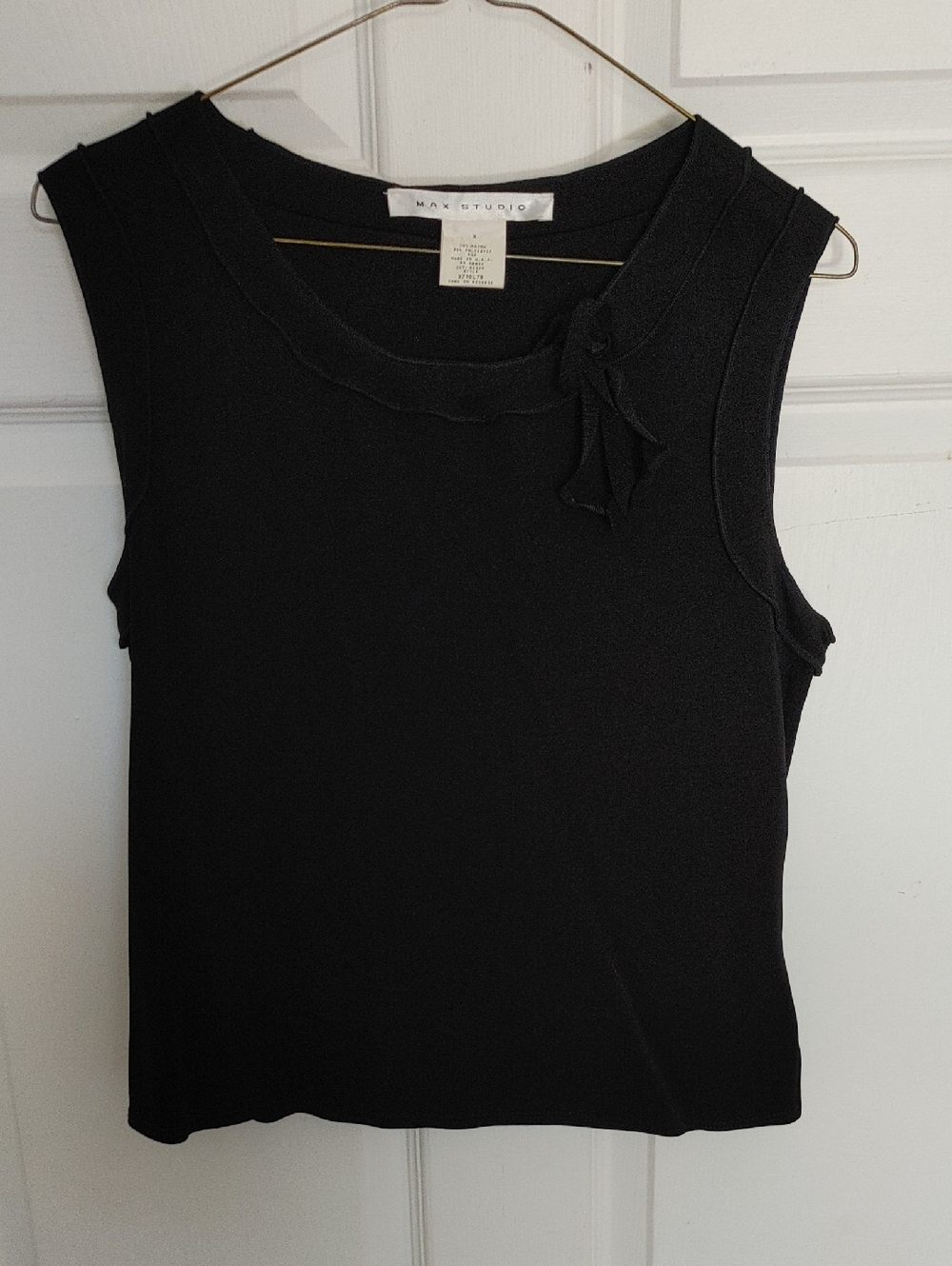 Max Studio Black Sleeveless Knit Tank with Neck Bow
